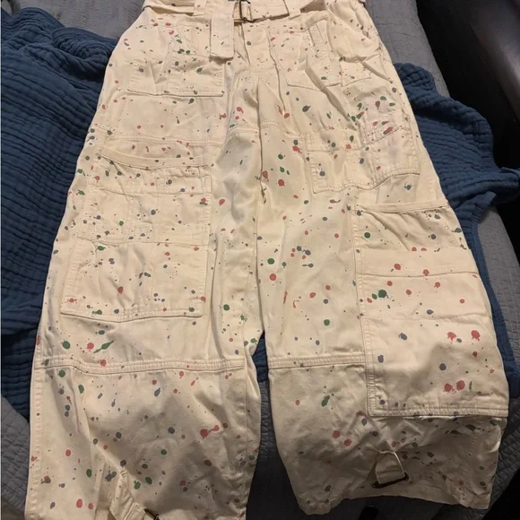 Free People Cream Pants with Colorful Splatter - Picture 4 of 6